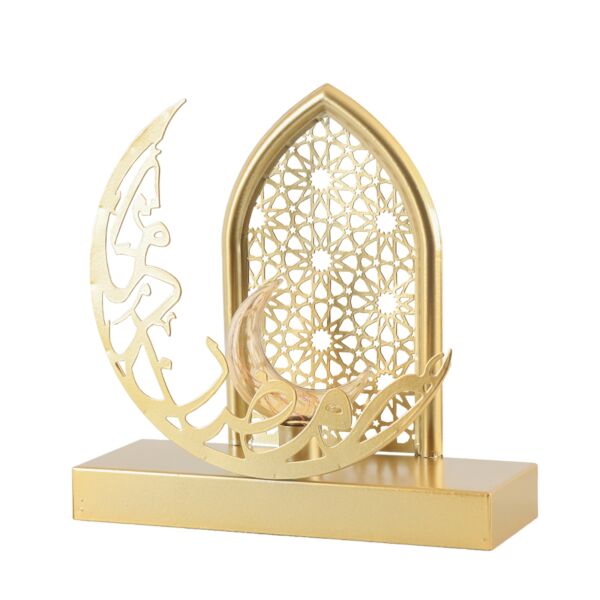 فانوس هلال رمضان حديد بإضاءة 21 سم - ذهبي