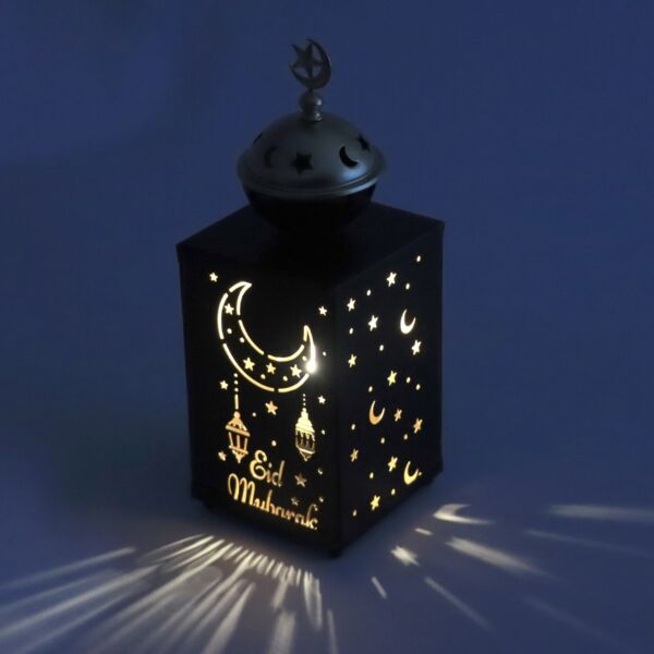 فانوس رمضان حديد بإضاءة 29 سم مع مبخرة - أسود