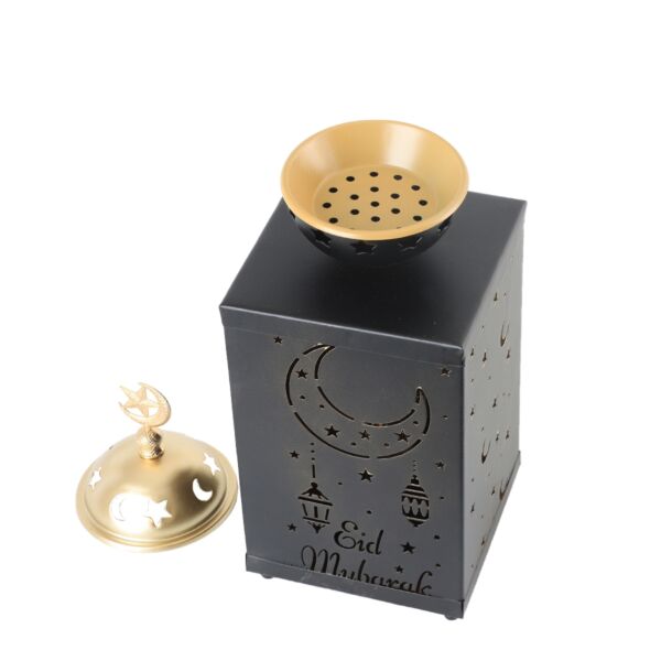 فانوس رمضان حديد بإضاءة 29 سم مع مبخرة - أسود