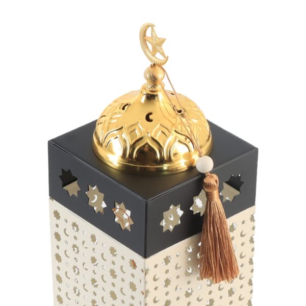 فانوس رمضان حديد 28 سم بإضاءة مع مبخرة - أبيض