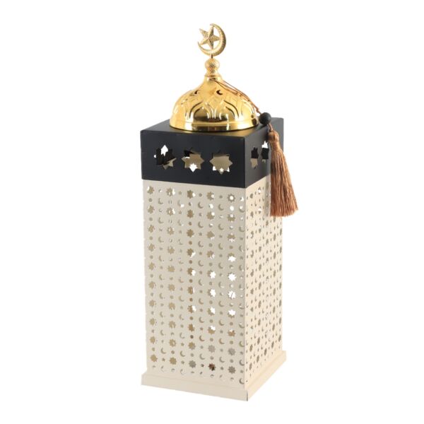 فانوس رمضان حديد بإضاءة 28 سم مع مبخرة - أبيض