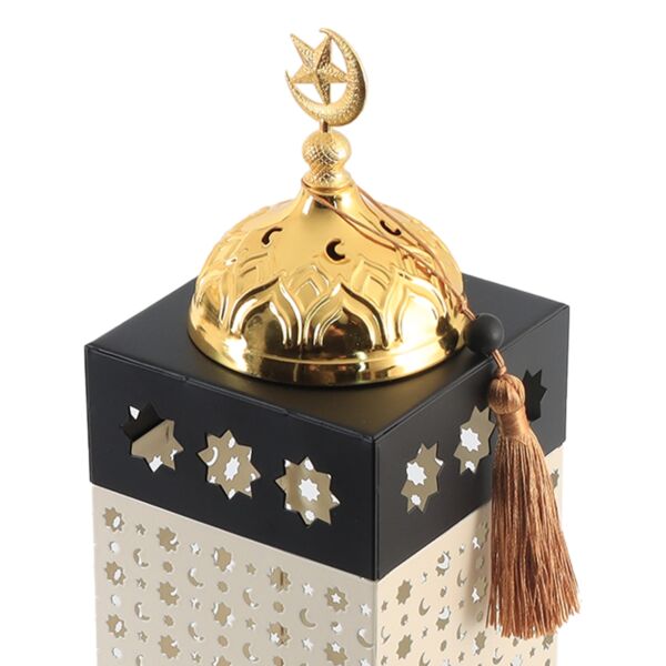 فانوس رمضان حديد بإضاءة 28 سم مع مبخرة - أبيض