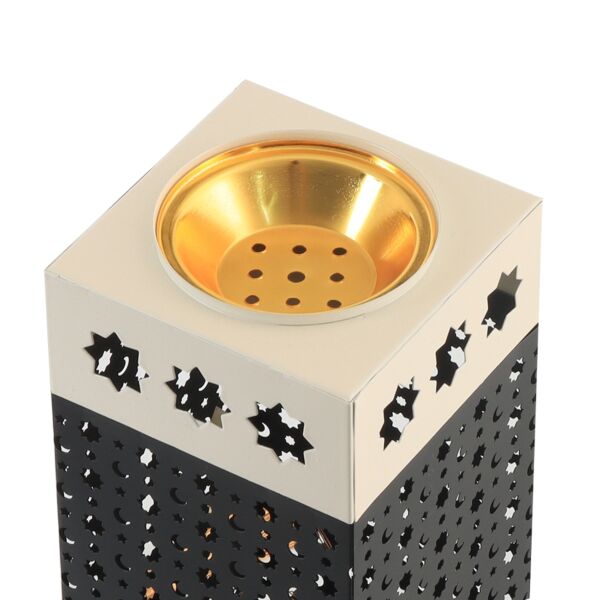 فانوس رمضان حديد بإضاءة مع مبخرة - أسود