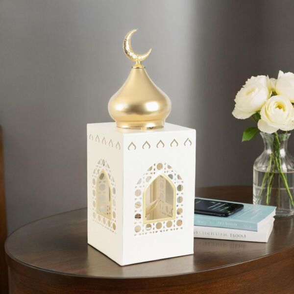 فانوس رمضان حديد بإضاءة 39 سم - أبيض