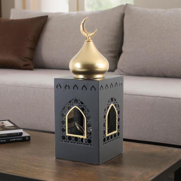 فانوس رمضان حديد بإضاءة 39 سم - أسود