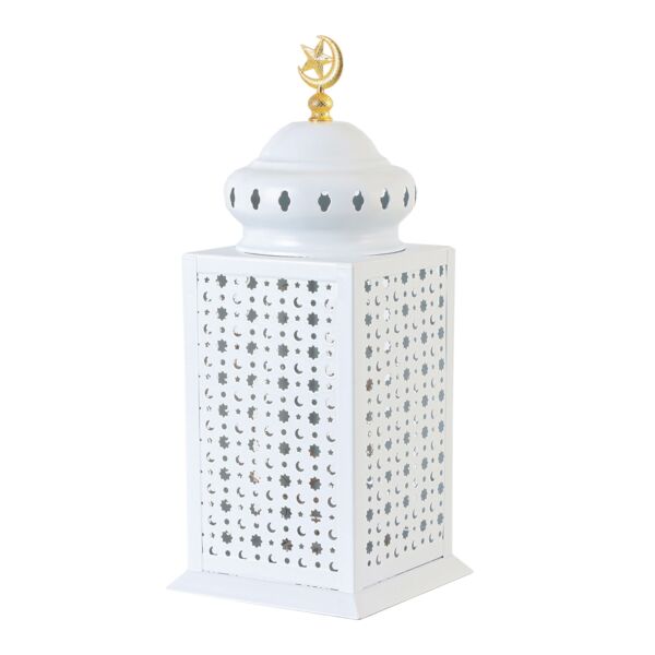 فانوس رمضان حديد بإضاءة 32 سم - أبيض
