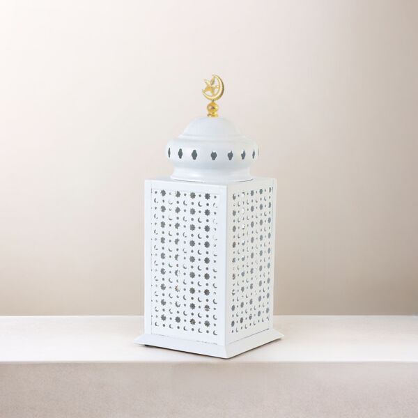 فانوس رمضان حديد بإضاءة 32 سم - أبيض