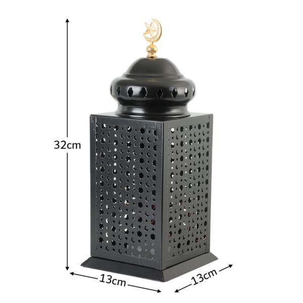 فانوس رمضان حديد بإضاءة 32 سم - أسود