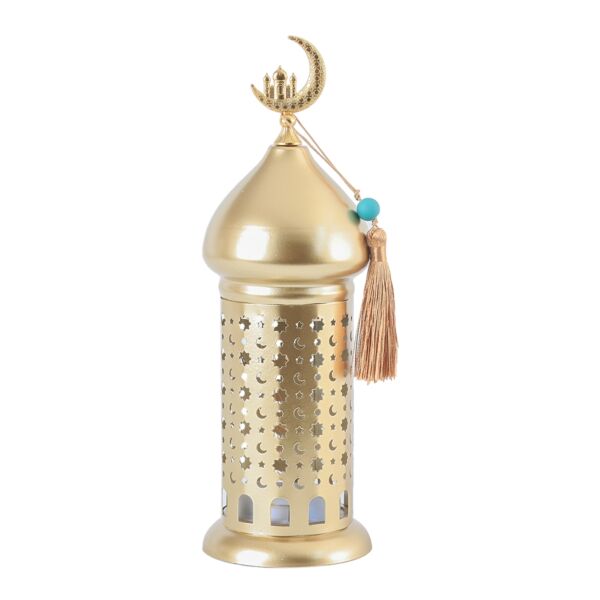 فانوس رمضان حديد مزخرف بإضاءة - ذهبي