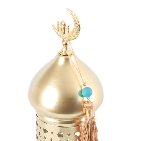 فانوس رمضان حديد مزخرف بإضاءة - ذهبي