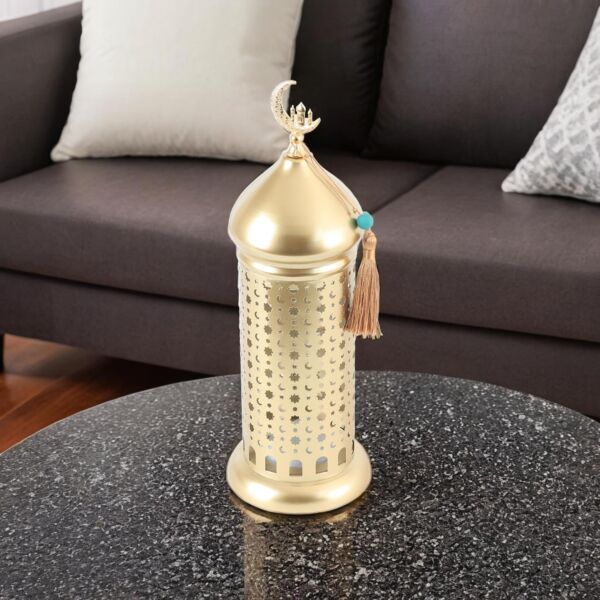 فانوس رمضان حديد مزخرف بإضاءة 32 سم - ذهبي