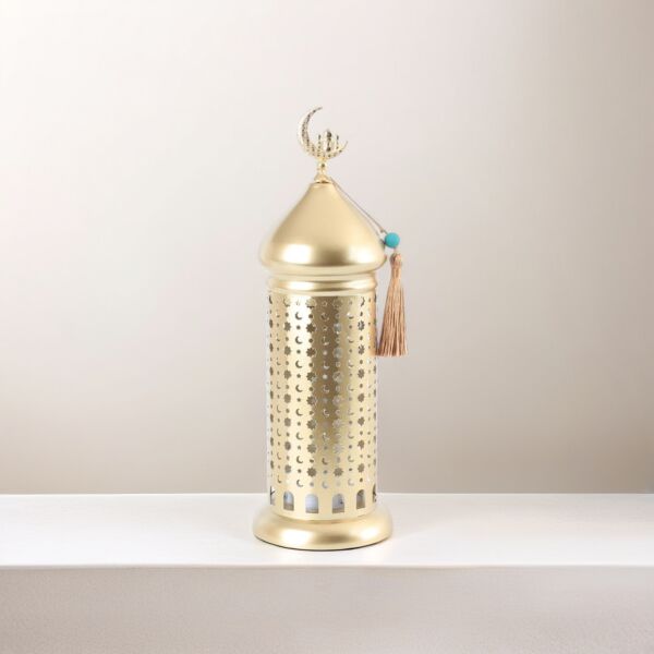 فانوس رمضان حديد مزخرف بإضاءة 32 سم - ذهبي