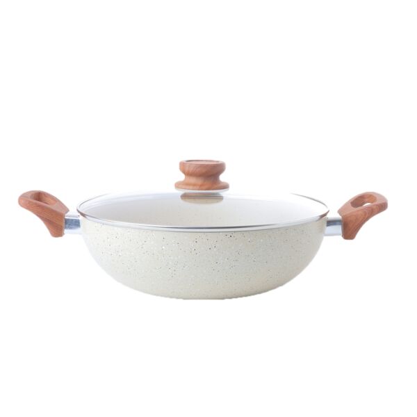 مقلاة جرانيت بغطاء 28 سم - بيج