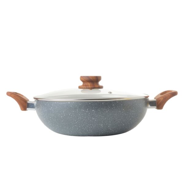 مقلاة جرانيت عميقة بغطاء 28 سم - رصاصي
