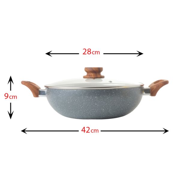 مقلاة جرانيت عميقة بغطاء 28 سم - رصاصي