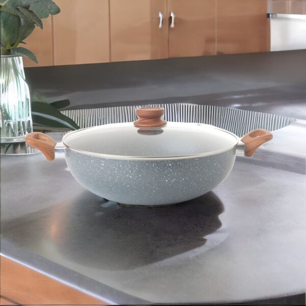 مقلاة جرانيت عميقة بغطاء 32 سم - رصاصي