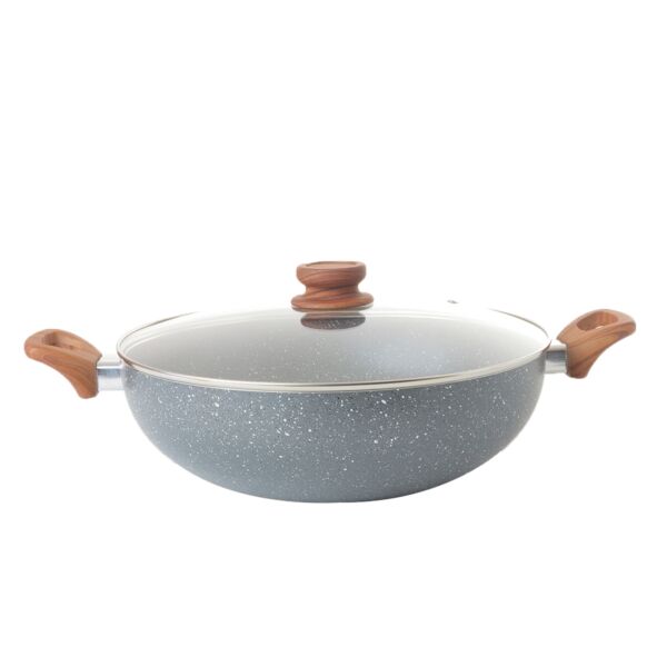 مقلاة جرانيت عميقة بغطاء 32 سم - رصاصي