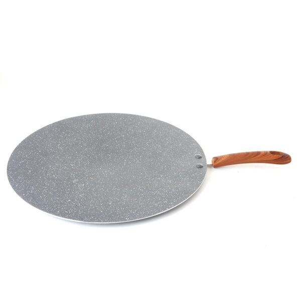 مقلاة مسطحة جرانيت بيد خشب 40 سم - رصاصي