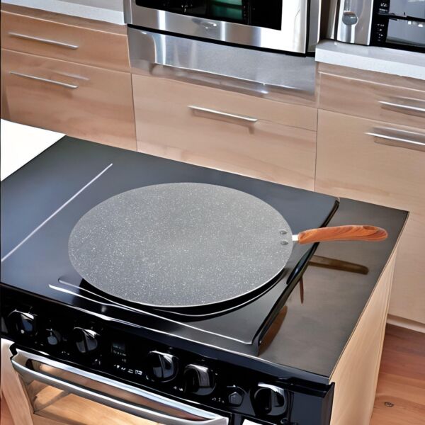 مقلاة مسطحة جرانيت بيد خشب 40 سم - رصاصي