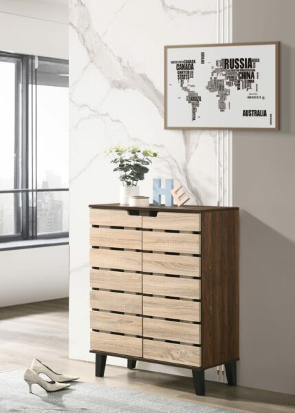 خزانة أحذية خشب ماليزي كارين درفتين بني  وبيج