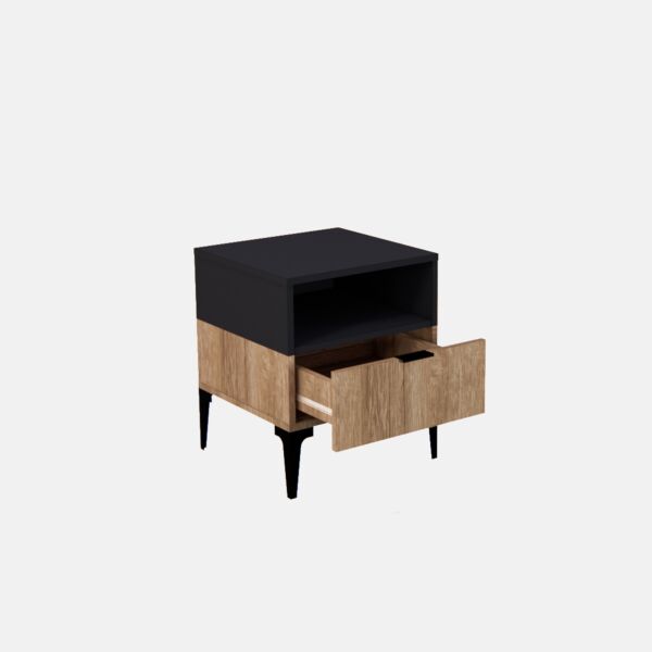 كومودينو درج ورف رينو - أسود وخشبي