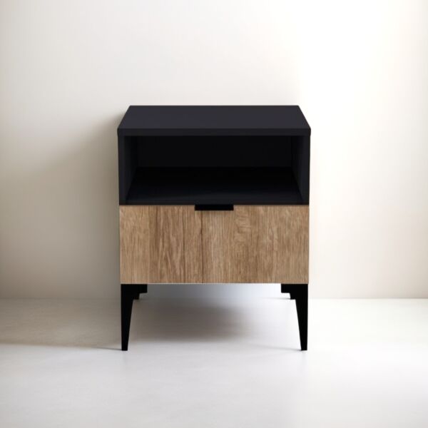كومودينو درج ورف رينو - أسود وخشبي