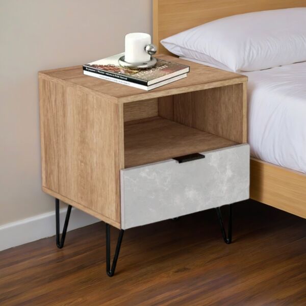 كومدينو درج ورف بيان - رمادي وخشبي