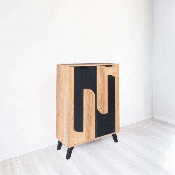 خزانة أحذية بابين خشب ماليزي - خشبي وأسود