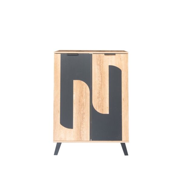 خزانة أحذية بابين خشب ماليزي - خشبي وأسود