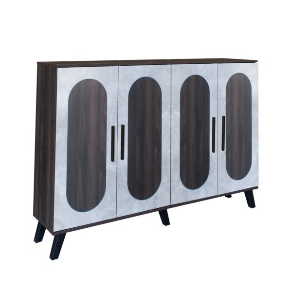 خزانة أحذية 4 أبواب خشب ماليزي نيكولاي - بني غامق ورمادي