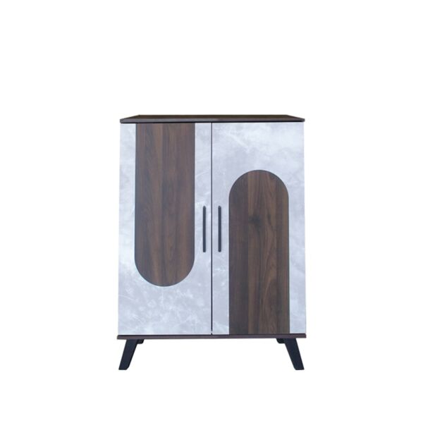 خزانة أحذية بابين خشب ماليزي أولغا - بني غامق ورمادي