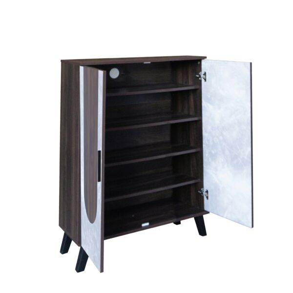 خزانة أحذية بابين خشب ماليزي أولغا - بني غامق ورمادي