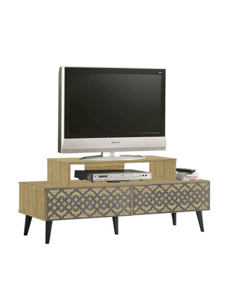 طاولة تلفزيون اولايفيا خشب ماليزي منقوش  بيج وازرق