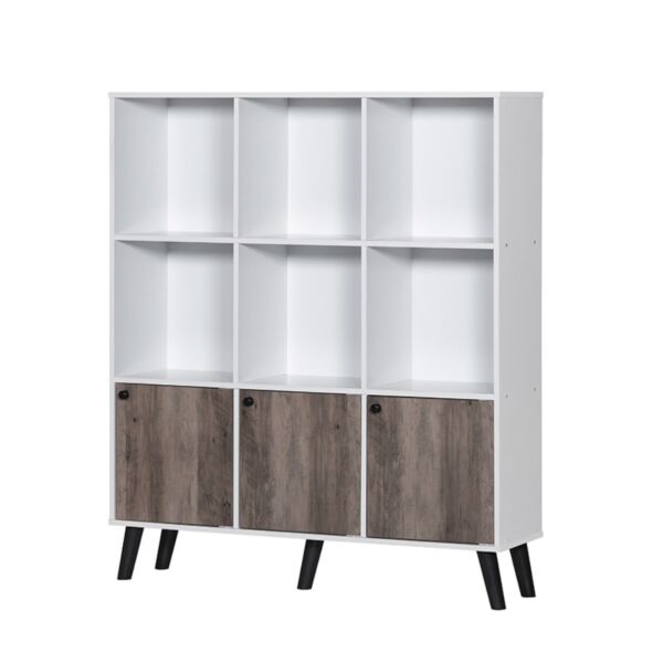 وحدة رفوف تخزين كتب خشب ماليزي دارسي أبيض وبني 