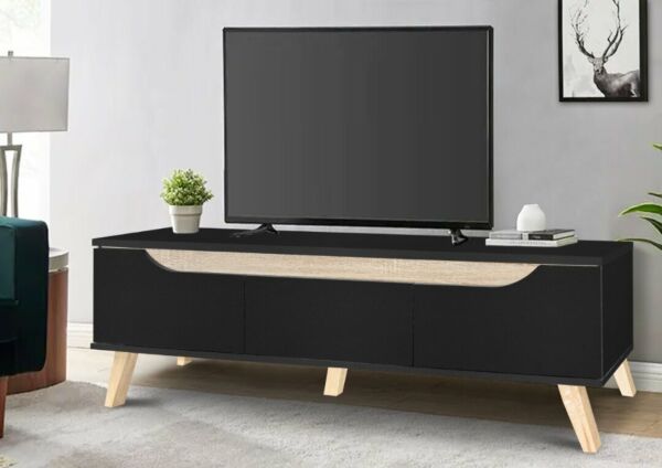 طقم طاولة تلفزيون ودولاب وحدة تخزين مع رفوف كايا - اسود