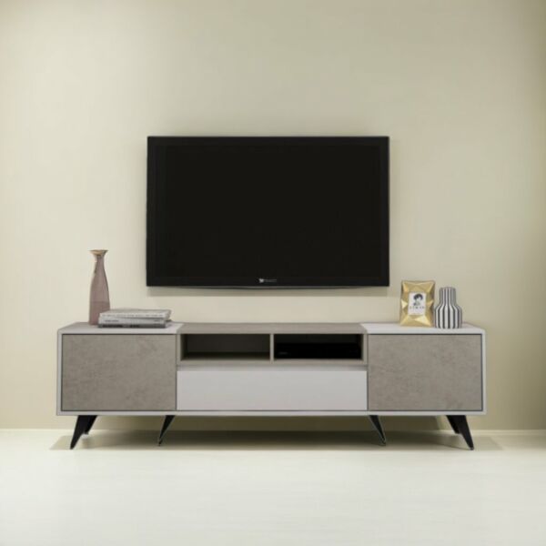 طاولة تلفزيون بيوما ابيض ورمادي فاتح