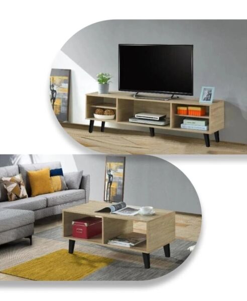 طقم طاولة تلفزيون وطاولة قهوة يونو - خشبي