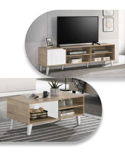 طقم طاولة تلفزيون وطاولة قهوة كايلاي - خشبي