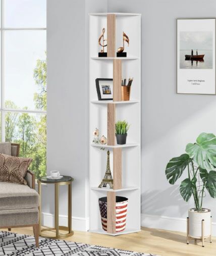 وحدة تخزين زاوية 6 رفوف ليبروم ابيض وبيج