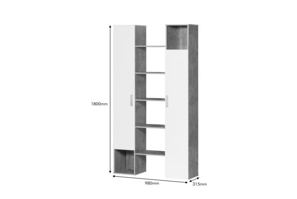 وحدة تخزين رفوف وأدراج بابين جانبية كيريا رمادي وابيض