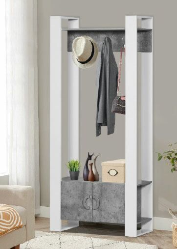 وحدة تخزين مدخل رفوف وأدراج وتعاليق فاسيلي ابيض ورمادي