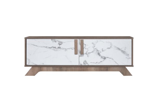 طاولة تلفزيون خشب ماليزي رمادي خشبي وأبيض رخامي