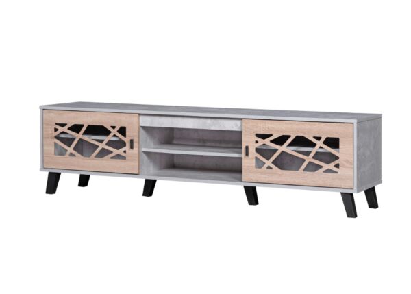 طاولة تلفزيون خشب ماليزي لاكجري لون رمادي وبيج