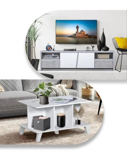 طقم طاولة تلفزيون كايلا - رمادي