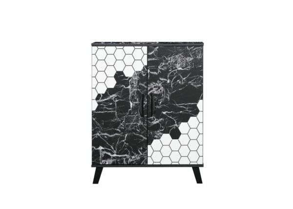 خزانة أحذية فوزلا خشب ماليزي بابين - أسود رخامي وأبيض 