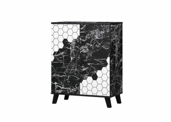 خزانة أحذية فوزلا خشب ماليزي بابين - أسود رخامي وأبيض 