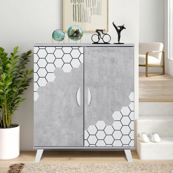 خزانة أحذية فايتو خشب ماليزي بابين - رمادي وأبيض 