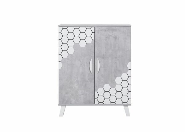 خزانة أحذية فايتو خشب ماليزي بابين - رمادي وأبيض 