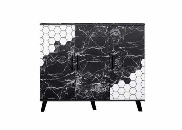 خزانة أحذية ريمان خشب ماليزي 3 أبواب - أسود رخامي وأبيض 