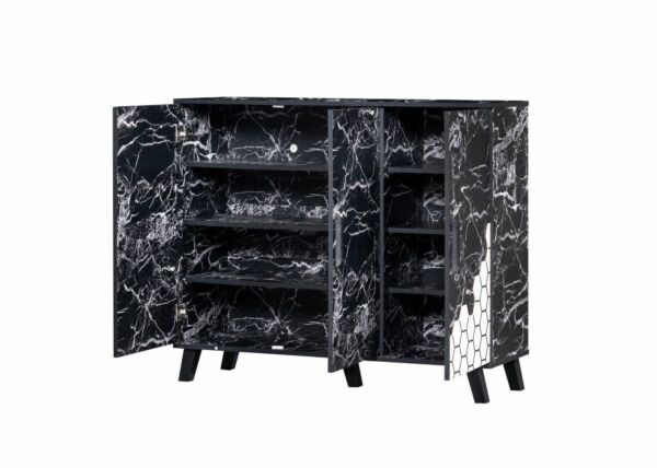 خزانة أحذية ريمان خشب ماليزي 3 أبواب - أسود رخامي وأبيض 